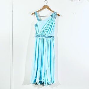 Asymmetrical Rhinestones Detail Vintage Dress in Blue